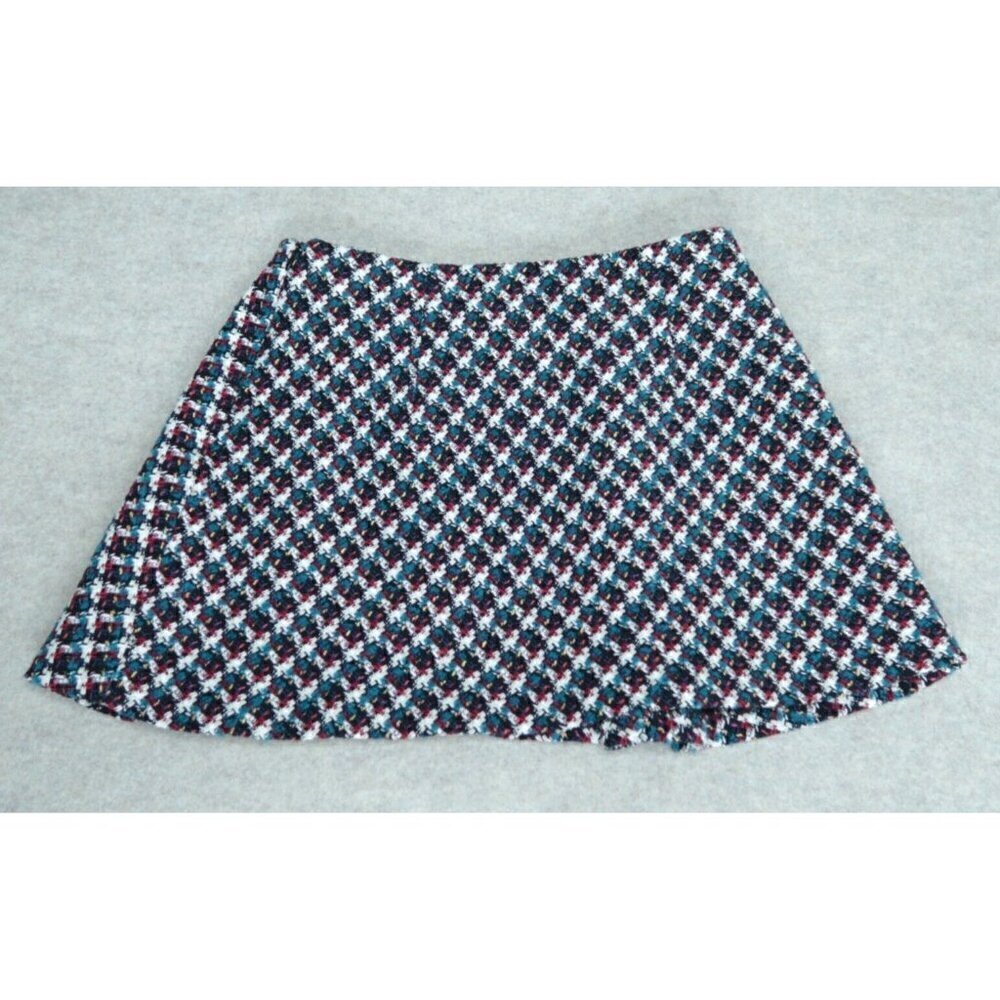 Zara Plaid Pleated Textured Mini Skirt Womens Size Large Tweed Knit Lined Preppy - Picture 5 of 8